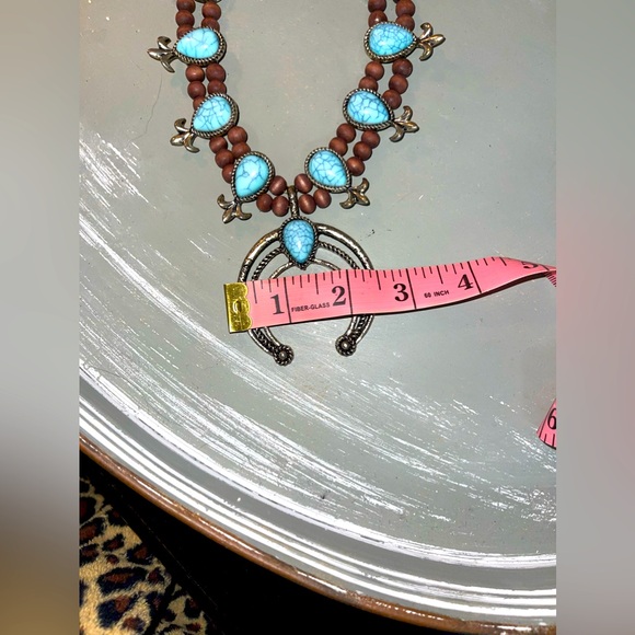 Faux Turquoise Squash Blossom Necklace - Picture 7 of 7